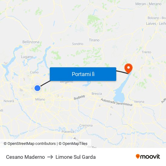 Cesano Maderno to Limone Sul Garda map