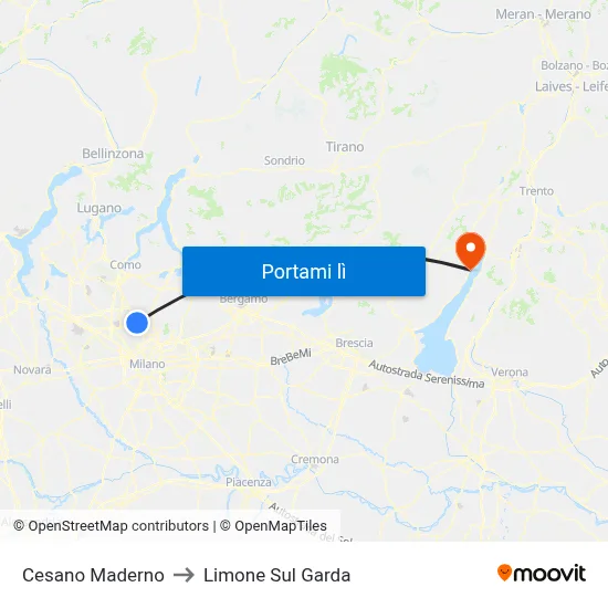 Cesano Maderno to Limone Sul Garda map