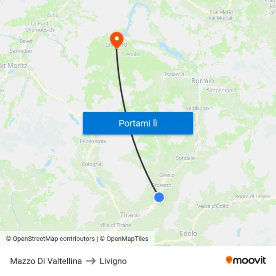 Mazzo Di Valtellina to Livigno map