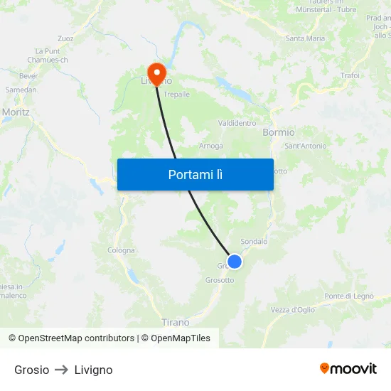 Grosio to Livigno map