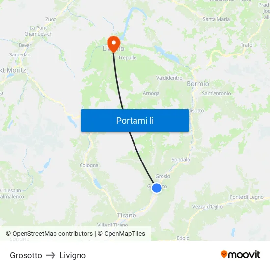 Grosotto to Livigno map