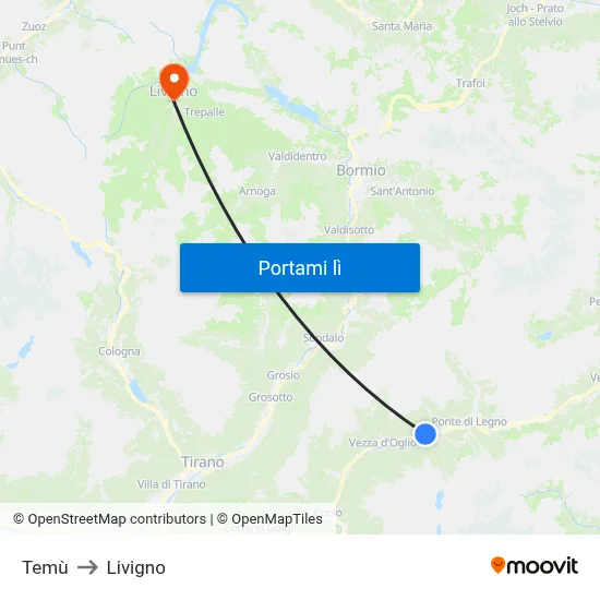 Temù to Livigno map