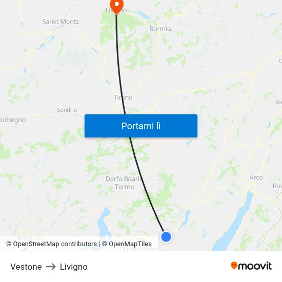 Vestone to Livigno map