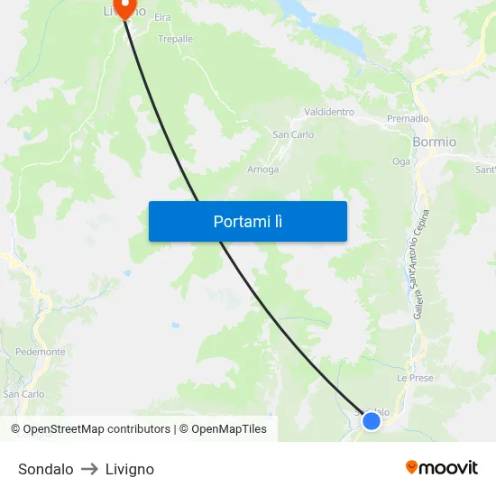 Sondalo to Livigno map