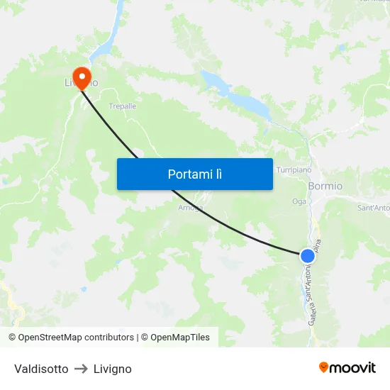 Valdisotto to Livigno map