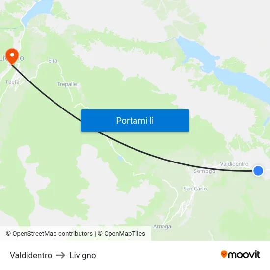 Valdidentro to Livigno map