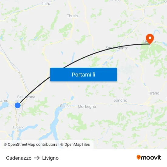 Cadenazzo to Livigno map