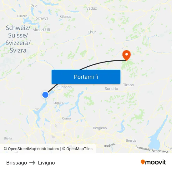 Brissago to Livigno map