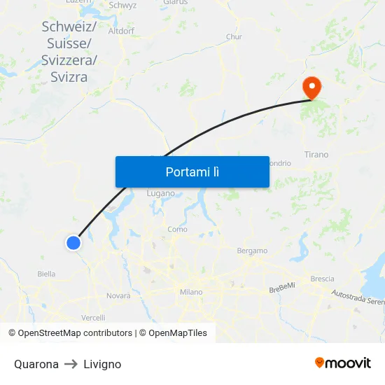 Quarona to Livigno map