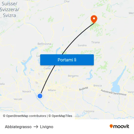 Abbiategrasso to Livigno map