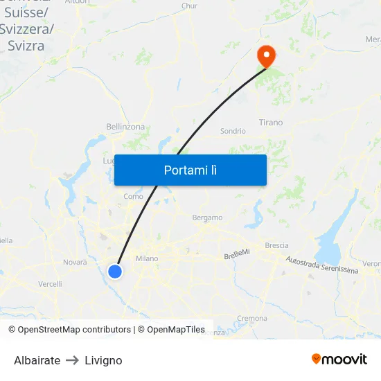 Albairate to Livigno map