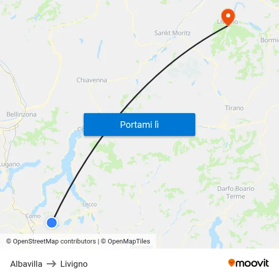 Albavilla to Livigno map