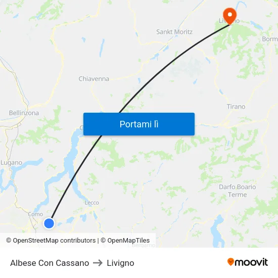 Albese Con Cassano to Livigno map