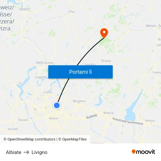 Albiate to Livigno map