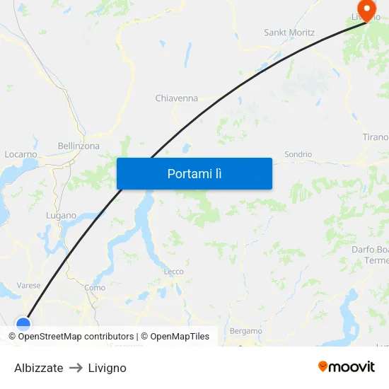 Albizzate to Livigno map