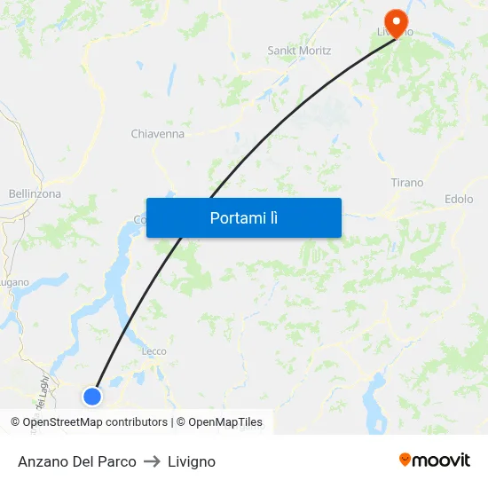 Anzano Del Parco to Livigno map