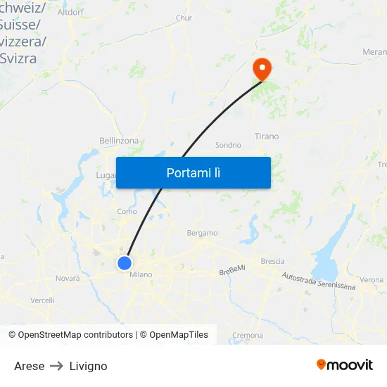 Arese to Livigno map