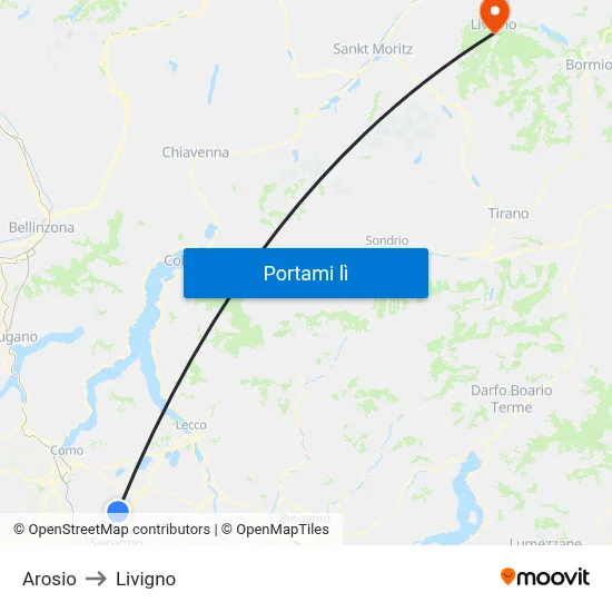 Arosio to Livigno map