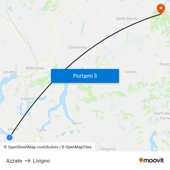 Azzate to Livigno map