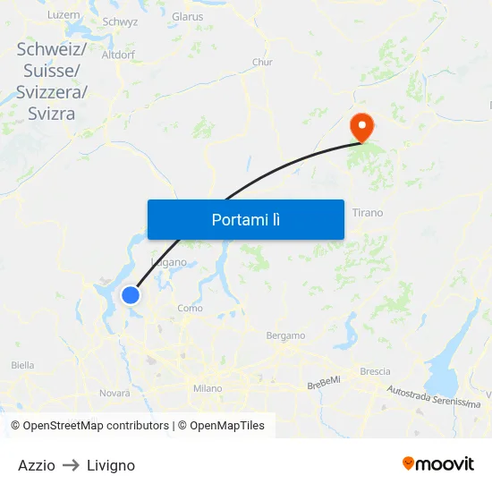 Azzio to Livigno map