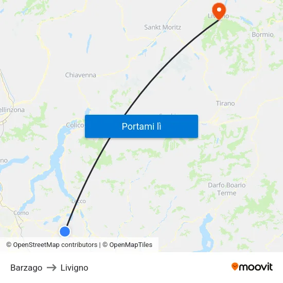 Barzago to Livigno map