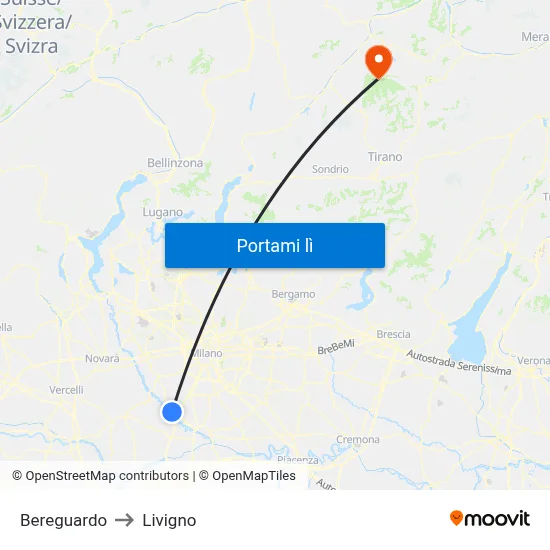 Bereguardo to Livigno map