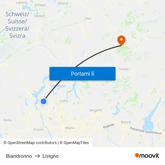 Biandronno to Livigno map