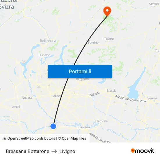 Bressana Bottarone to Livigno map