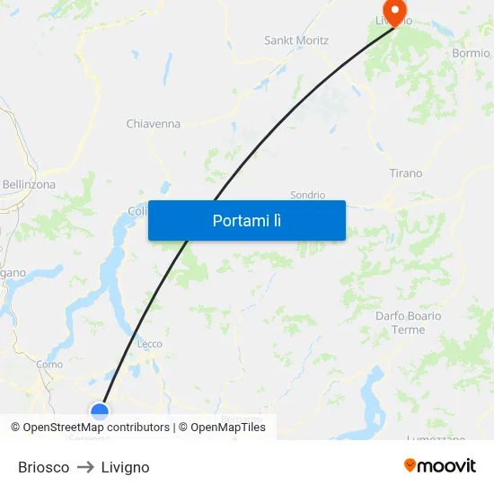 Briosco to Livigno map