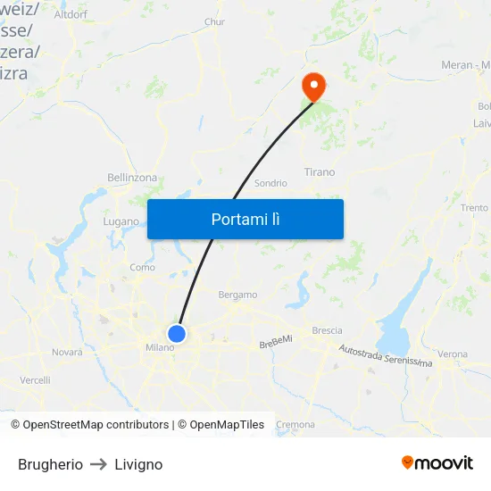 Brugherio to Livigno map