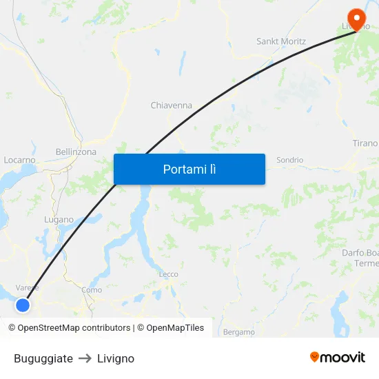 Buguggiate to Livigno map