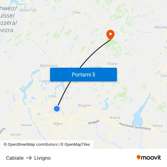 Cabiate to Livigno map
