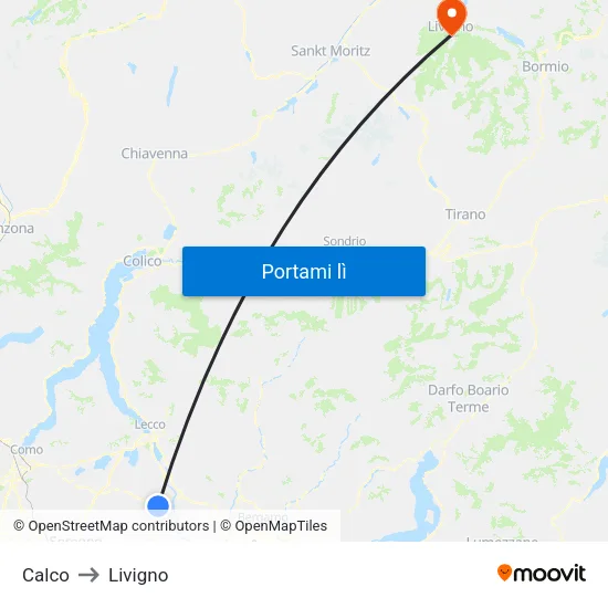Calco to Livigno map