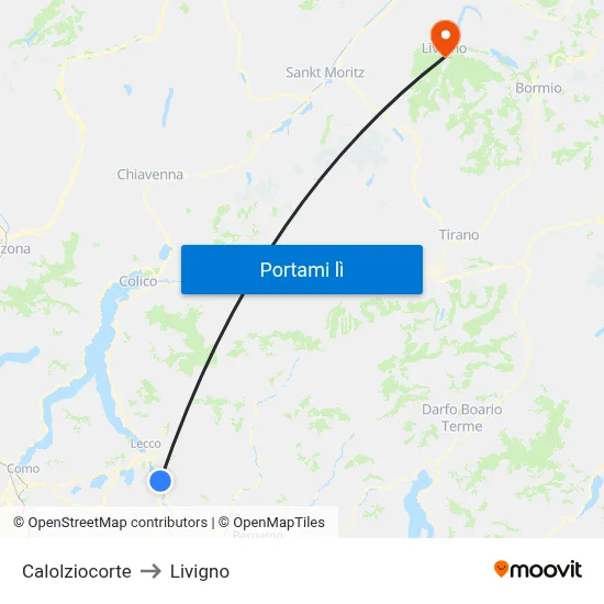 Calolziocorte to Livigno map