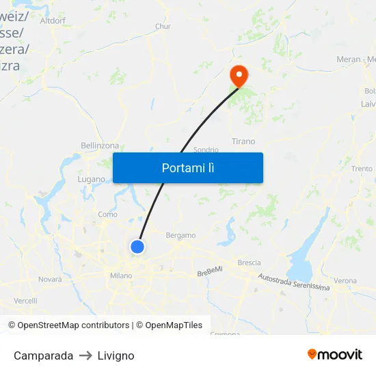 Camparada to Livigno map