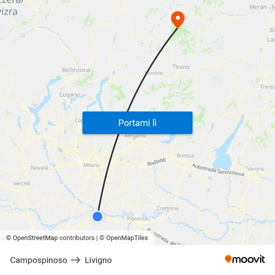 Campospinoso to Livigno map