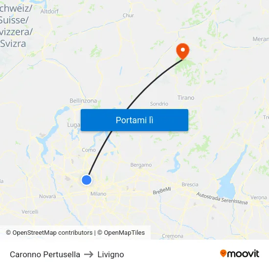 Caronno Pertusella to Livigno map