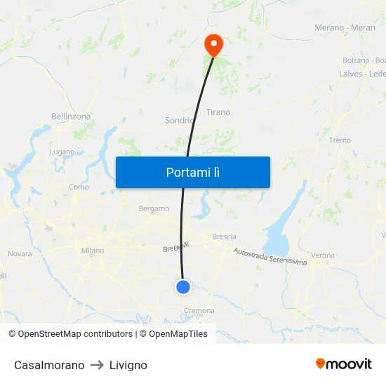 Casalmorano to Livigno map