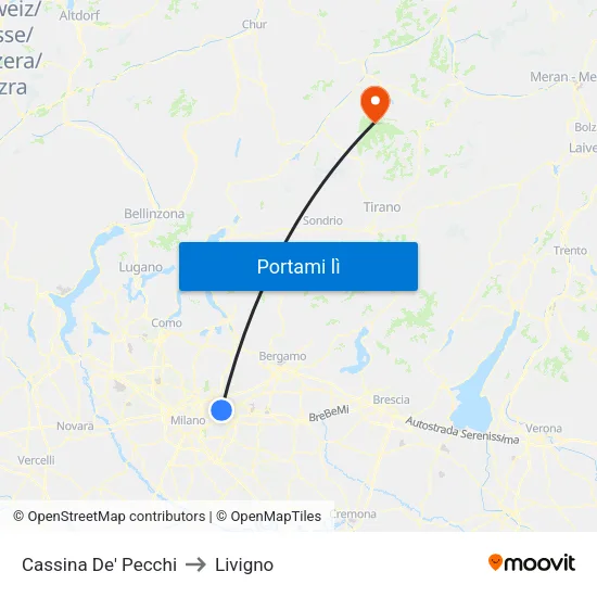 Cassina De' Pecchi to Livigno map