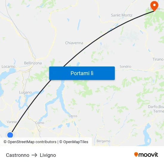Castronno to Livigno map