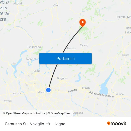 Cernusco Sul Naviglio to Livigno map