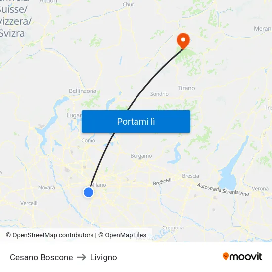 Cesano Boscone to Livigno map