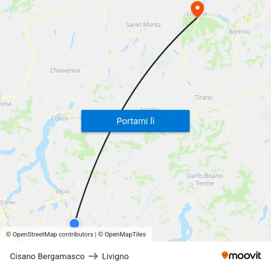 Cisano Bergamasco to Livigno map
