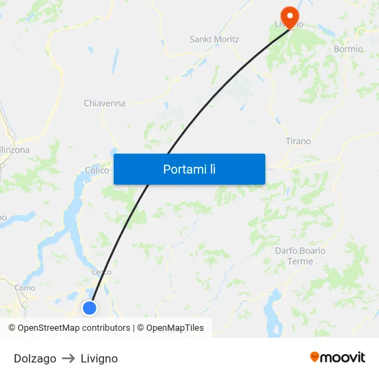 Dolzago to Livigno map