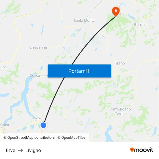 Erve to Livigno map