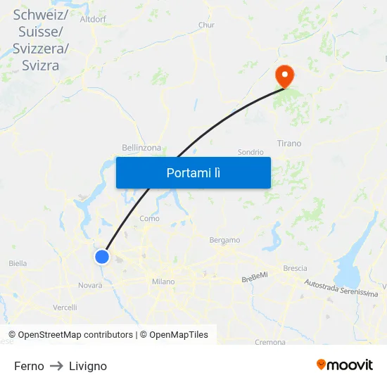 Ferno to Livigno map