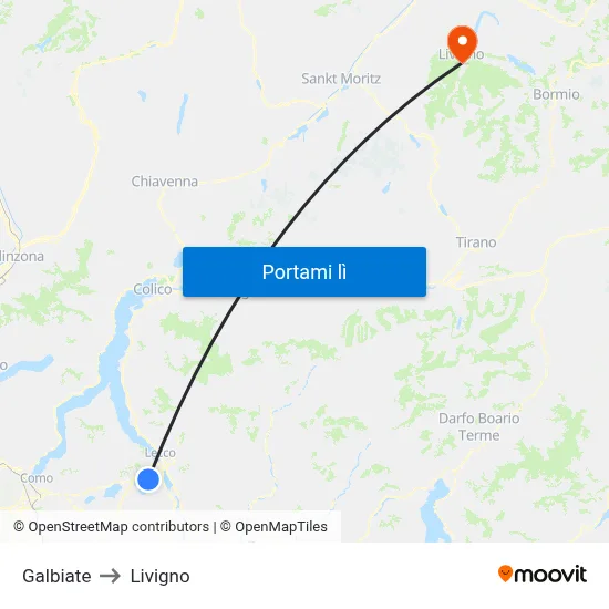Galbiate to Livigno map