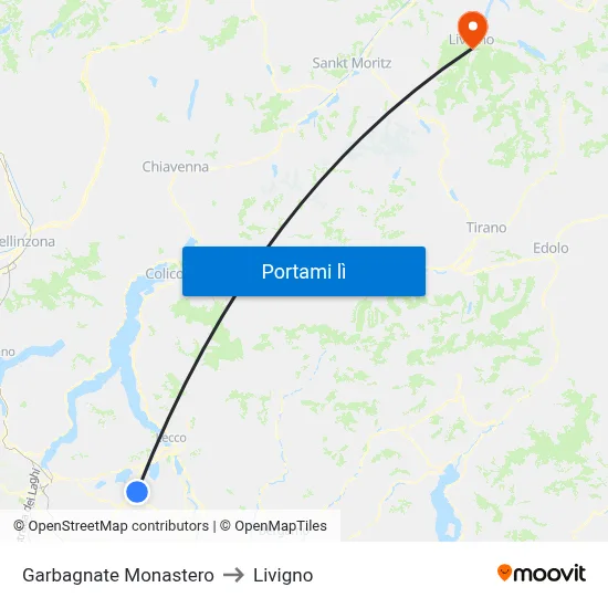 Garbagnate Monastero to Livigno map