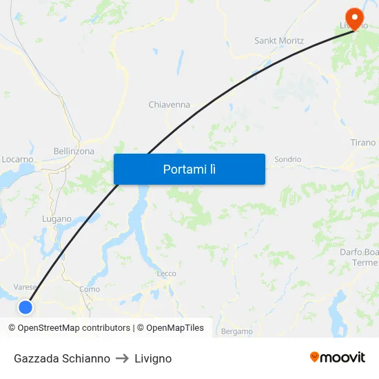 Gazzada Schianno to Livigno map