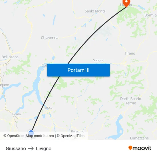 Giussano to Livigno map